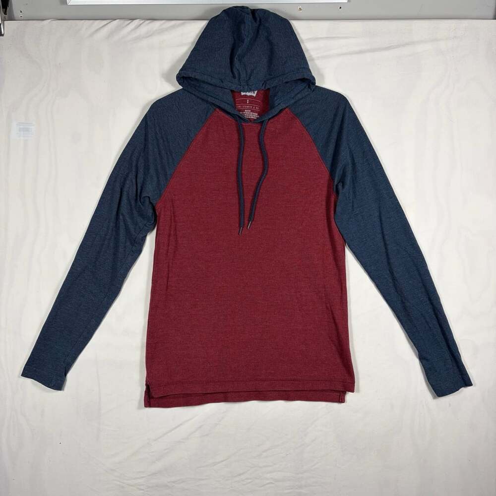 Levi's Mens Waffle Knit Pullover Thermal Hoodie Red and Navy Size Small